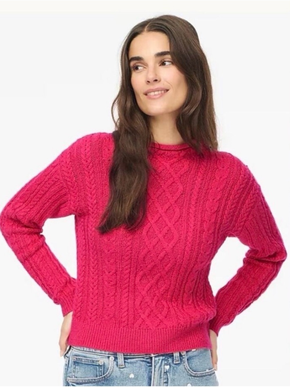 J.Crew Factory Mockneck Cable-Knit Sweater – Size Medium | Raspberry Sorbet Pink